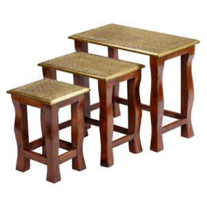 Set stoliček z palisandrového dřeva zdobená mosazným kováním, 60x35x52cm (3J)