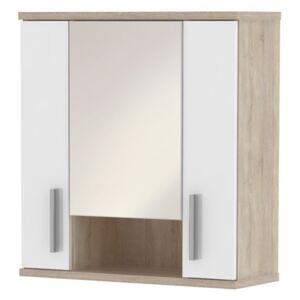 Závěsná skříňka se zrcadlem, bílý pololesk / dub sonoma, Lessy LI 01