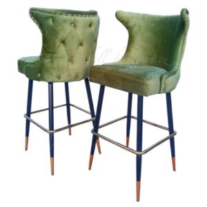 Designová zelená sametová barová židle