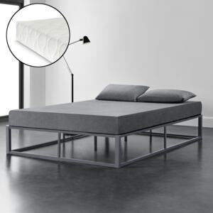 [en.casa] Kovová postel "Kreta" ABMB-0960 140x200 cm tmavě šedá s matrací a roštem