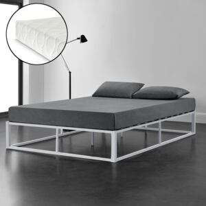 [en.casa] Kovová postel "Kreta" ABMB-0957 140x200 cm bílá s matrací a roštem