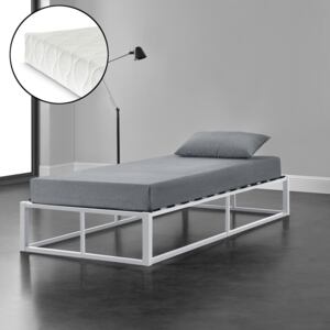 [en.casa] Kovová postel "Kreta" ABMB-0956 90x200 cm bílá s matrací a roštem