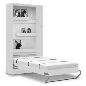 Vertikální sklápěcí postel 90x200 s volitelnou skříní - Bílý lesk
