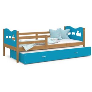 Dětská postel MAX P2 90x200cm s olše konstrukcí v modré barvě s motivem vláčku