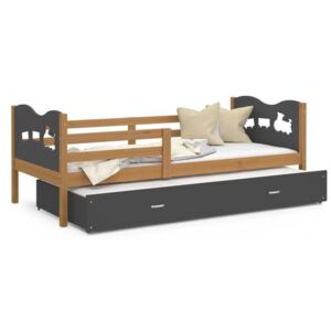 Dětská postel MAX P2 90x200cm s olše konstrukcí v šedé barvě s motivem vláčku
