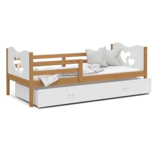 Dětská postel MAX P 80x160cm s olše konstrukcí v bílé barvě s motivem srdíček