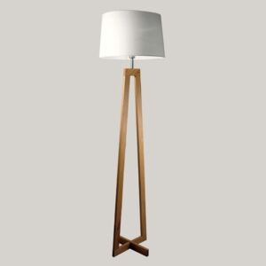 Stojací lampa Sacha LS ze dřeva a textilu, bílá