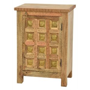 Sanu Babu Noční stolek vyrobený z mangového dřeva, zdobený mosazí, 51x38x74cm