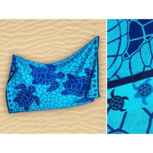 Velká froté plážová osuška Želvy - modrá 100x180 cm
