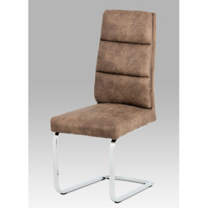 Autronic Jídelní židle, hnědá látka, kov chrom DCH-188 BR
