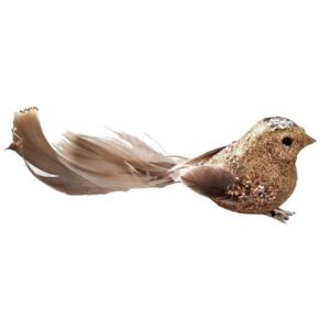 Zlatá třpytivá ozdoba ptáček s peříčky - 4*14 cm - sada 6ks
