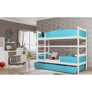 Dětská patrová postel SWING + matrace + rošt ZDARMA, 180x80, bílý/modrý