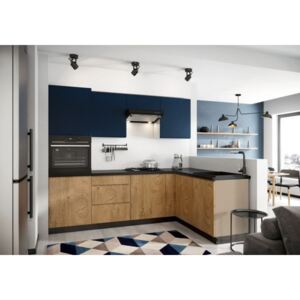 Rohová kuchyně Leya pravý roh 255x170 cm (modrá mat/dřevo) HENRY STYLE