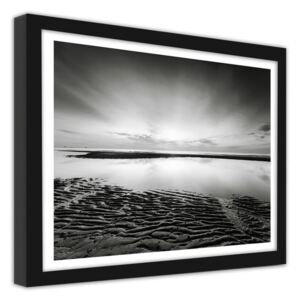 CARO Obraz v rámu - Wavy Sea Shore 40x30 cm Černá