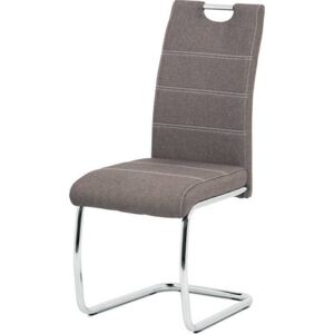 Jídelní židle, potah coffee látka, bílé prošití, kovová chromovaná pohupová podn HC-482 COF2 Art