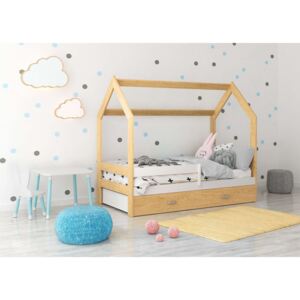 Dětská postel Domek 80x160 cm D3, rošt ZDARMA - borovice s matrací šedá bílá