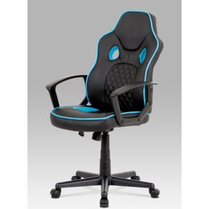 Autronic - Kancelářská židle, černá ekokůže+modrá látka, houpací mech, plast kříž - KA-N660 BLUE