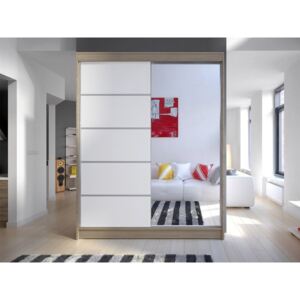 Šatní skříň Belgia III, Barva: bílá + sonoma + zrcadlo, Osvětlení: bez osvětlení