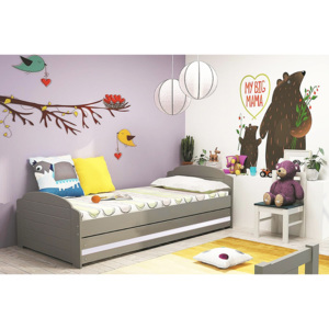 Dětská postel DOUGY + matrace + rošt ZDARMA, 90x200, grafit, bílá