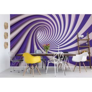 Fototapeta - 3D Swirl Tunnel Purple And White Vliesová tapeta - 250x104 cm