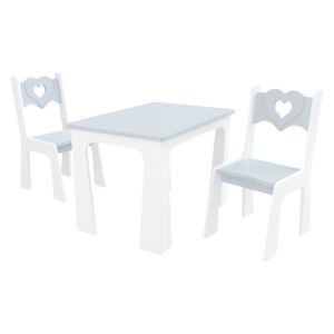 Stůl + dvě židle - srdce šedo-bílá