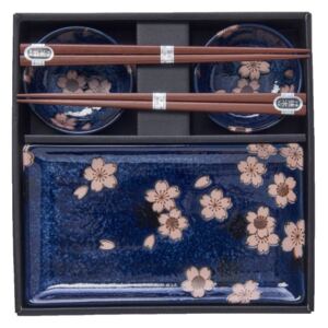 Set misek Navy with Pink Sakura Designl 4 ks , Made in Japan, keramika, handmade