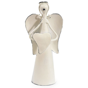 Kovová soška anděla, bílá, 9x7x18cm