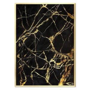 Nástěnný ručně malovaný obraz JohnsonStyle Gold & Black Marble Duro, 53 x 73 cm