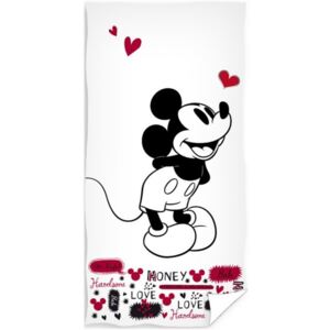 Carbotex • Plážová osuška Zamilovaný Mickey Mouse - Disney - 100% bavlna s gramáží 300 g/m² - 70 x 140 cm