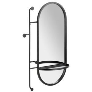 Černé kovové nástěnné zrcadlo LaForma Zada 52 x 82 cm s věšáky a policí