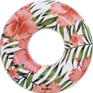 BESTWAY 36237 Nafukovací kruh Tropical Palms 119cm - bílo-růžový, KX6099_1