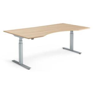 AJ Produkty Výškově stavitelný stůl Modulus, vykrojený, 2000x1000 mm, stříbrný rám, dub