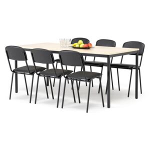 AJ Produkty Jídelní sestava JAMIE + CLINTON, stůl 1800x800 mm, bříza + 6 židlí, černá koženka/černá