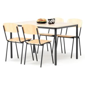AJ Produkty Jídelní sestava JAMIE + CLINTON, stůl 1200x800 mm, bříza + 4 židle, bříza/černá