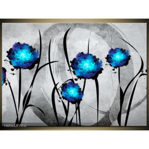 Abstraktní obraz - modré květiny (70x50 cm)