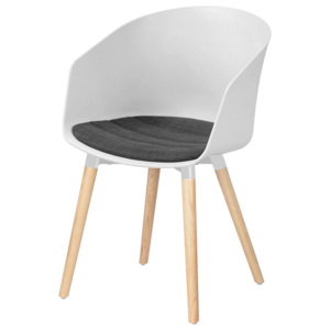 Bílá plastová jídelní židle s čalouněným sedákem v barvě antracit a dřevěnou podnoží SET 2 ks DO167