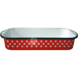 Smaltovaný pekáč červený s puntíky- Metalac, vnitřní rozměry 30x18 cm