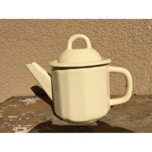 Smaltovaná konvička na čaj krémová, objem 1 litr