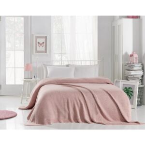 Pudrově růžový přehoz přes postel Silvi, 220 x 240 cm