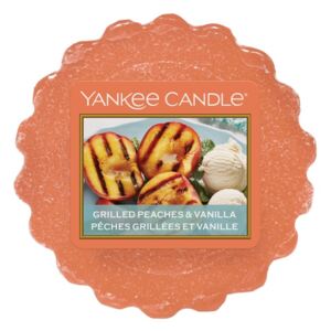 Yankee Candle - vonný vosk Grilled Peaches & Vanilla (Grilované broskve a vanilka) 22g (Karamelizovaný hnědý cukr se šťavnatými grilovanými broskvemi, pokropenými zlatým medem a ozdobené vanilkovým krémem.)