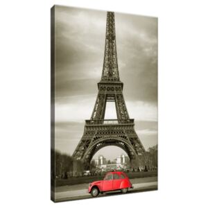 Obraz na plátně Červené auto před Eiffelovou věží v Paříži 20x30cm 3533A_1S