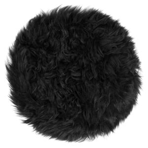 Černý podsedák z ovčí kožešiny na jídelní židli Royal Dream Zealand Round, ⌀ 70 cm