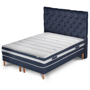 Tmavě modrá postel s matrací a dvojitým boxspringem Stella Cadente Maison Venus Forme 180 x 200 cm