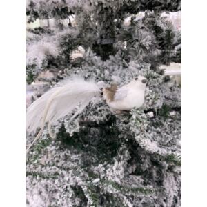 Vánoční ozdoba ptáček na klipu Stardeco bílý, výška 5 cm, délka 17 cm