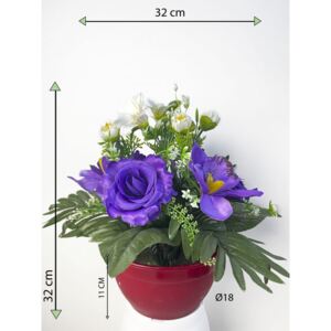 Dekorativní miska s umělou růží a orchidejí, modrá, 32 cm