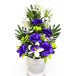 Umělá květina - růže v květináči - fialovo-modrá, 62 cm