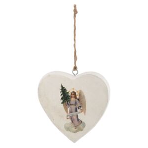 Závěsné dřevěné srdce s andělem - 11*2*12 cm