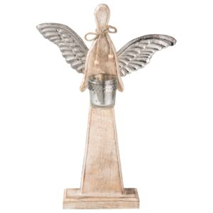 Dekorace dřevěný anděl se svícnem - 28*10*43 cm