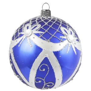 Vánoční baňka modrá stříbrný dekor