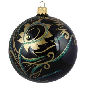 Vánoční koule černá zlatý dekor pavího pera